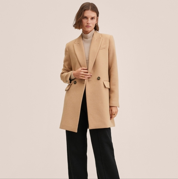 MANGO Lapels wool coat. Tan. Size Large. NWOT - Picture 1 of 16